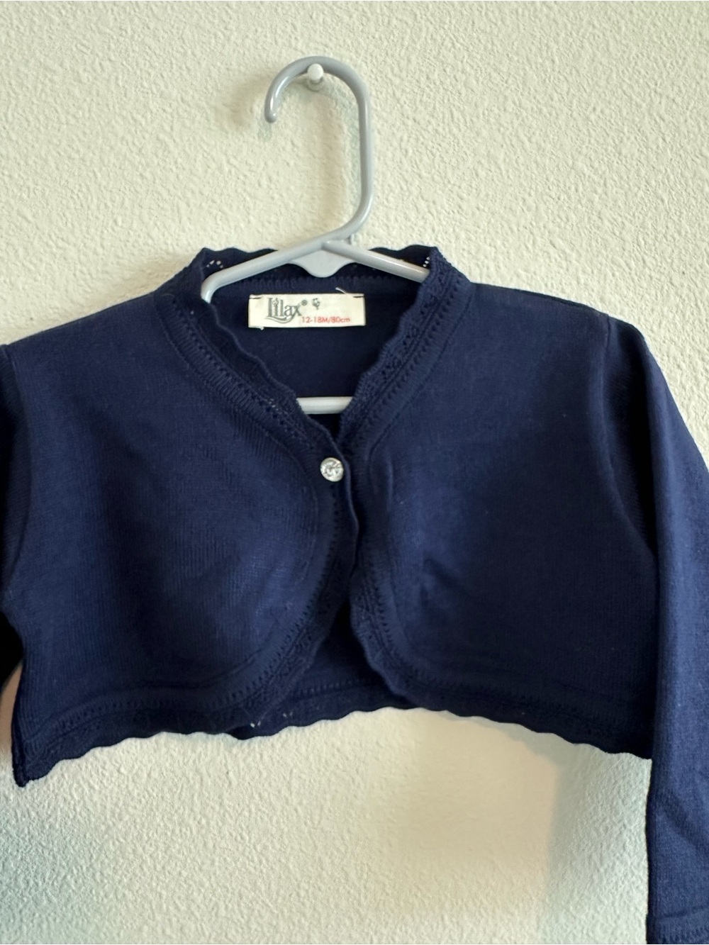 Navy Cropped Knit Bolero Shrug with Decorative Button